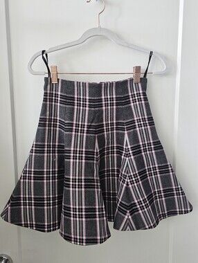 Black + Pink Ultra High Waist Plaid Flare Mini Skirt